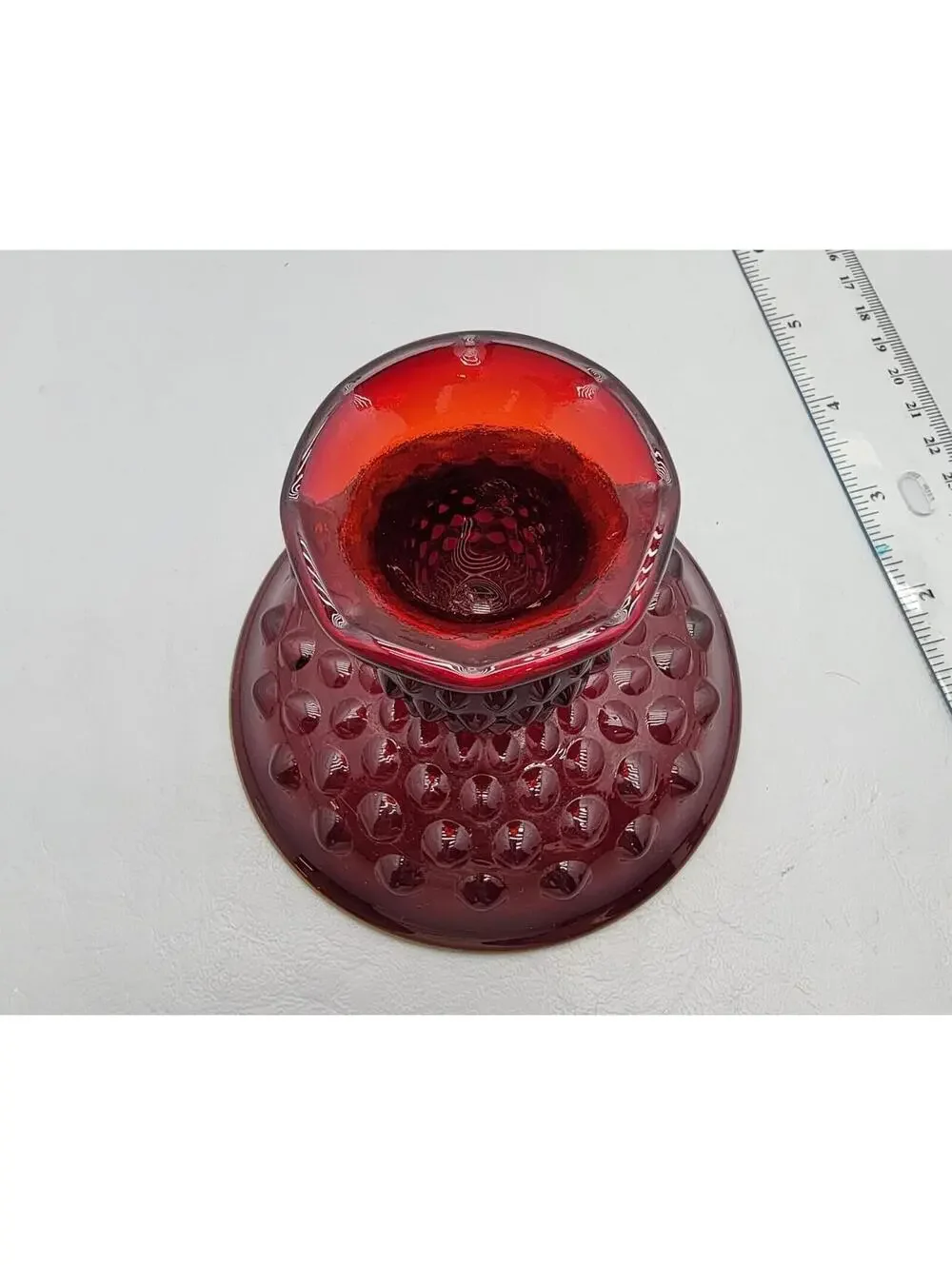 Fenton Amberina Ruby Red Hobnail Glass Candlestick Vintage